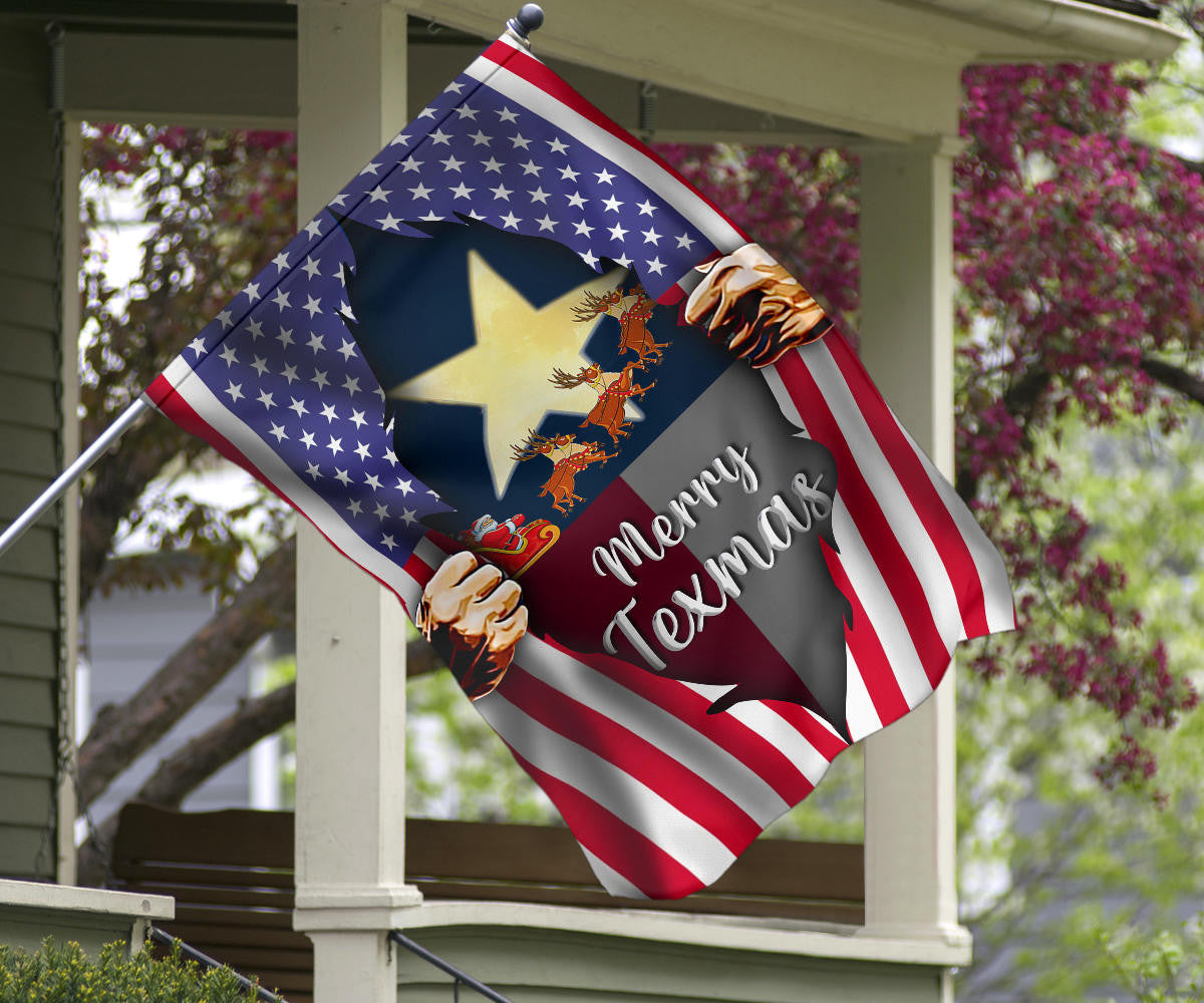 Merry Texmas Flag Inside American Flag Texas Pride Outdoor Hanging Christmas Decorations