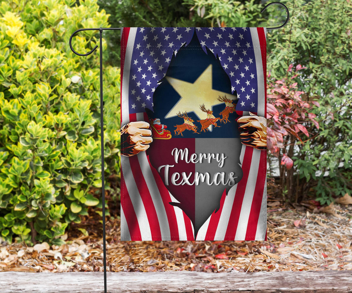 Merry Texmas Flag Inside American Flag Texas Pride Outdoor Hanging Christmas Decorations