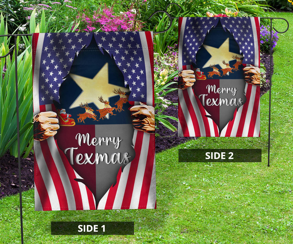 Merry Texmas Flag Inside American Flag Texas Pride Outdoor Hanging Christmas Decorations