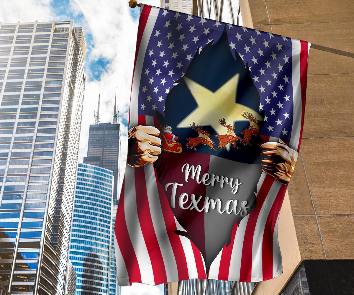 Merry Texmas Flag Inside American Flag Texas Pride Outdoor Hanging Christmas Decorations