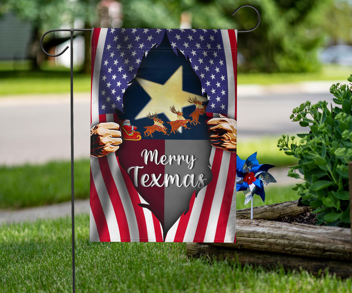 Merry Texmas Flag Inside American Flag Texas Pride Outdoor Hanging Christmas Decorations