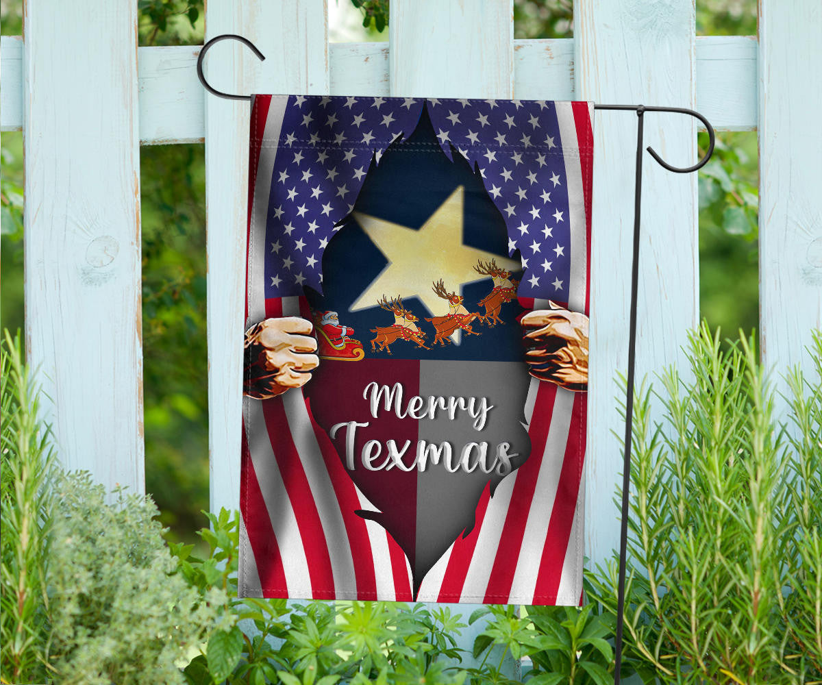 Merry Texmas Flag Inside American Flag Texas Pride Outdoor Hanging Christmas Decorations