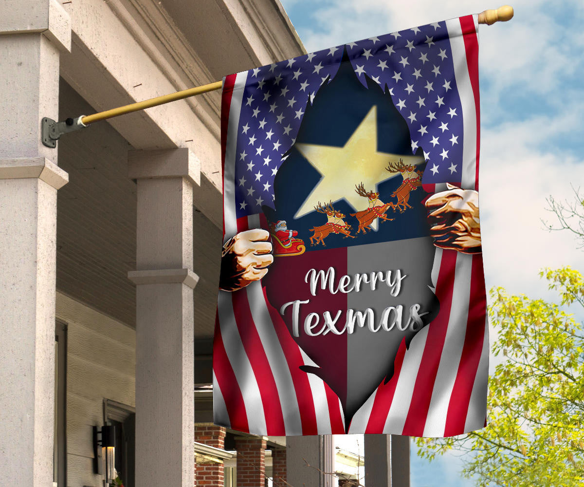 Merry Texmas Flag Inside American Flag Texas Pride Outdoor Hanging Christmas Decorations