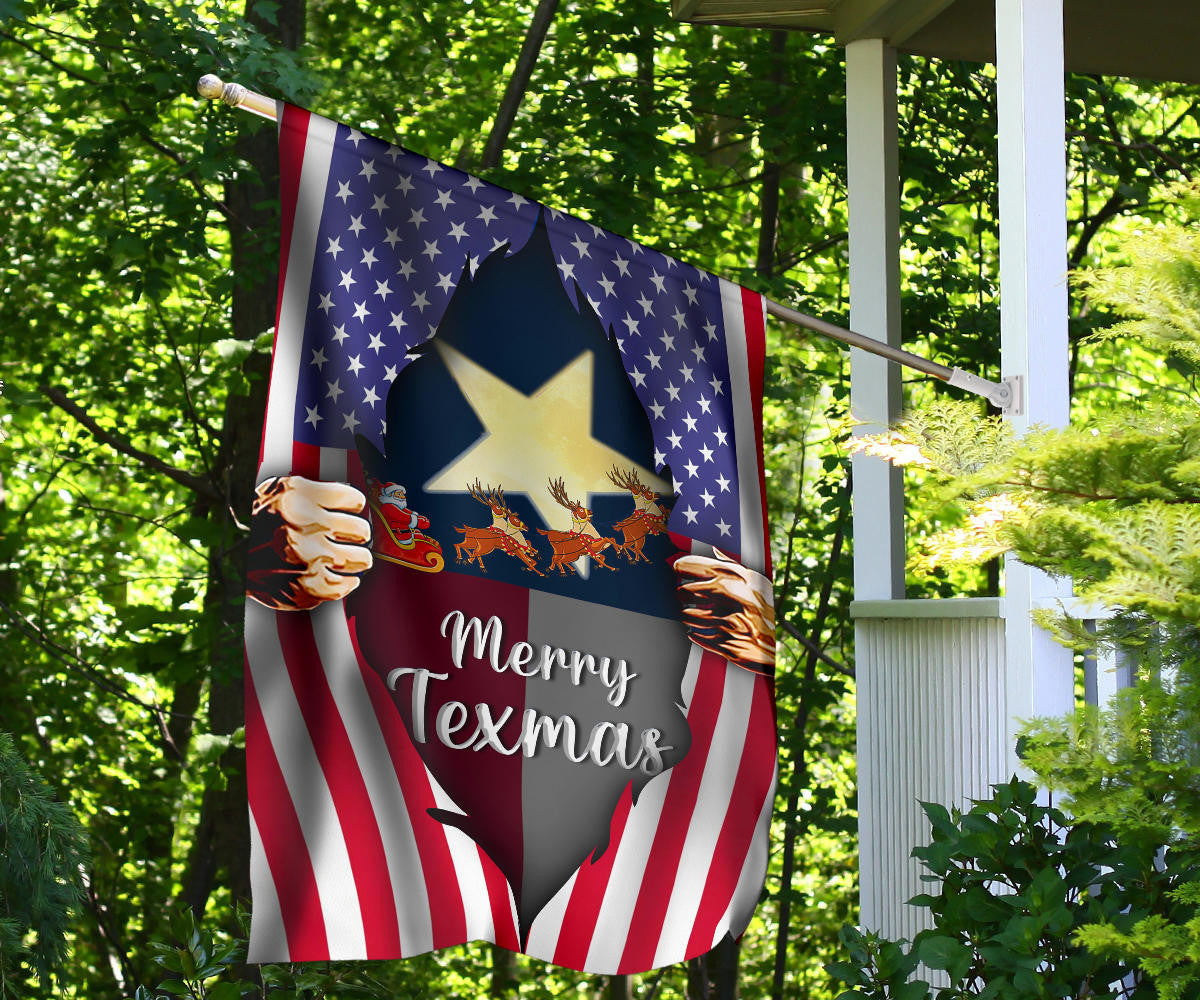 Merry Texmas Flag Inside American Flag Texas Pride Outdoor Hanging Christmas Decorations