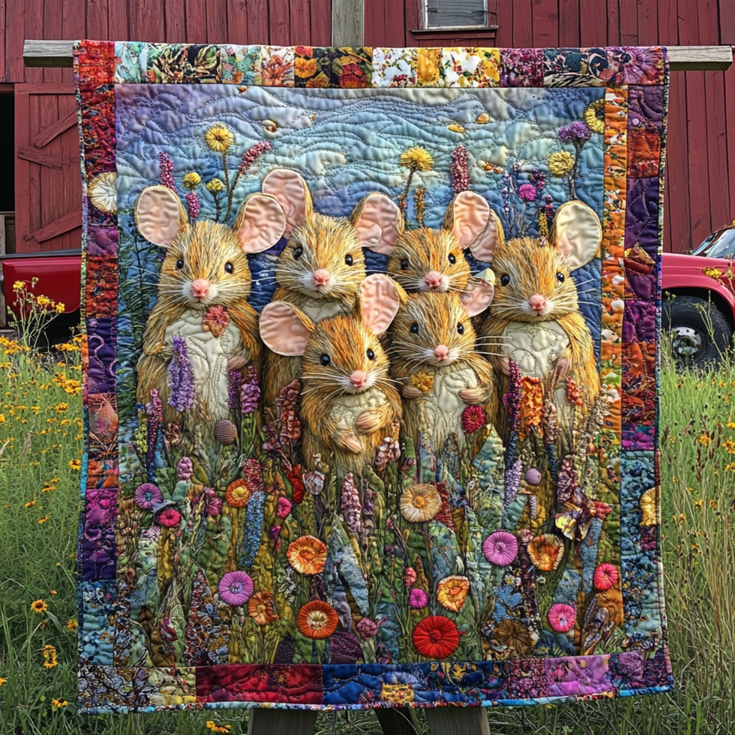 Mice in the Meadow Quilted Blanket Cute Colorful Blanket Christmas Gift Ideas For My Wife Mice in the Meadow Quilted Blanket Cute Colorful Blanket Christmas Gift Ideas For My Wife