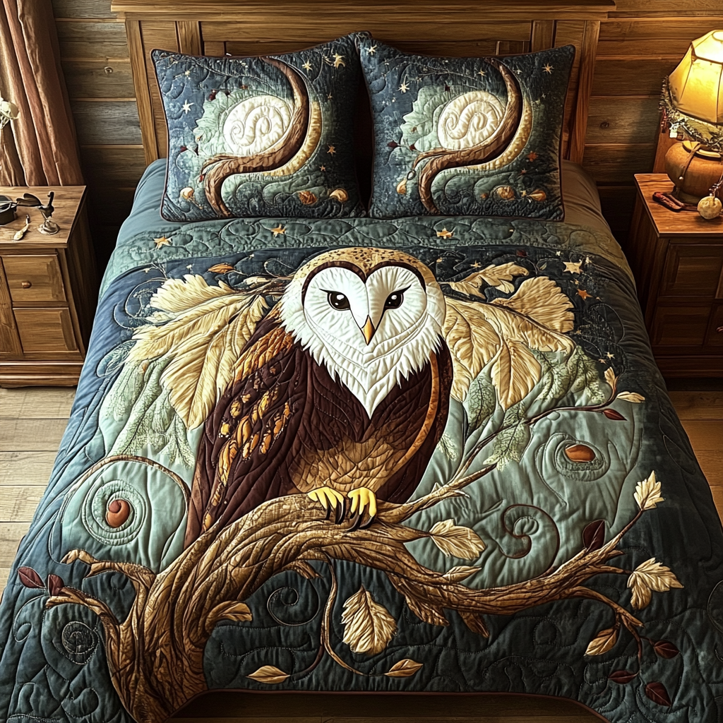 Midnight Barn Owl Quilted Bedding Set Duvet Cover Merch Owl Gifts For Her Midnight Barn Owl Quilted Bedding Set Duvet Cover Merch Owl Gifts For Her