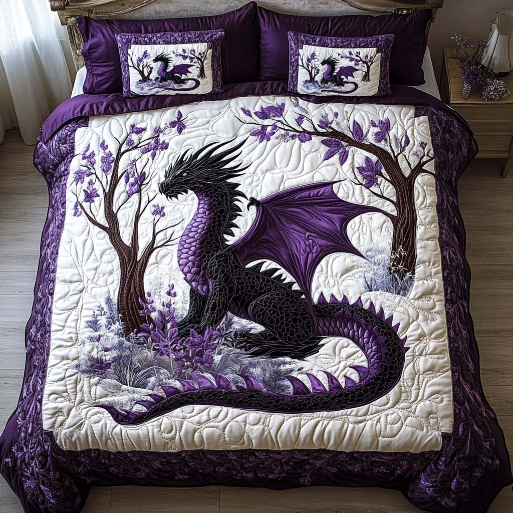 Midnight Fury Quilted Bedding Set Duvet Cover Bed Sheet Set Dragon Themed Gift Items