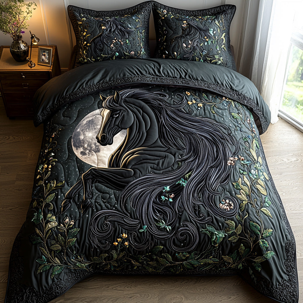 Midnight Horse Quilted Bedding Set Duvet Cover Bed Sheet Set Gifts For Someone Who Likes Horses Midnight Horse Quilted Bedding Set Duvet Cover Bed Sheet Set Gifts For Someone Who Likes Horses