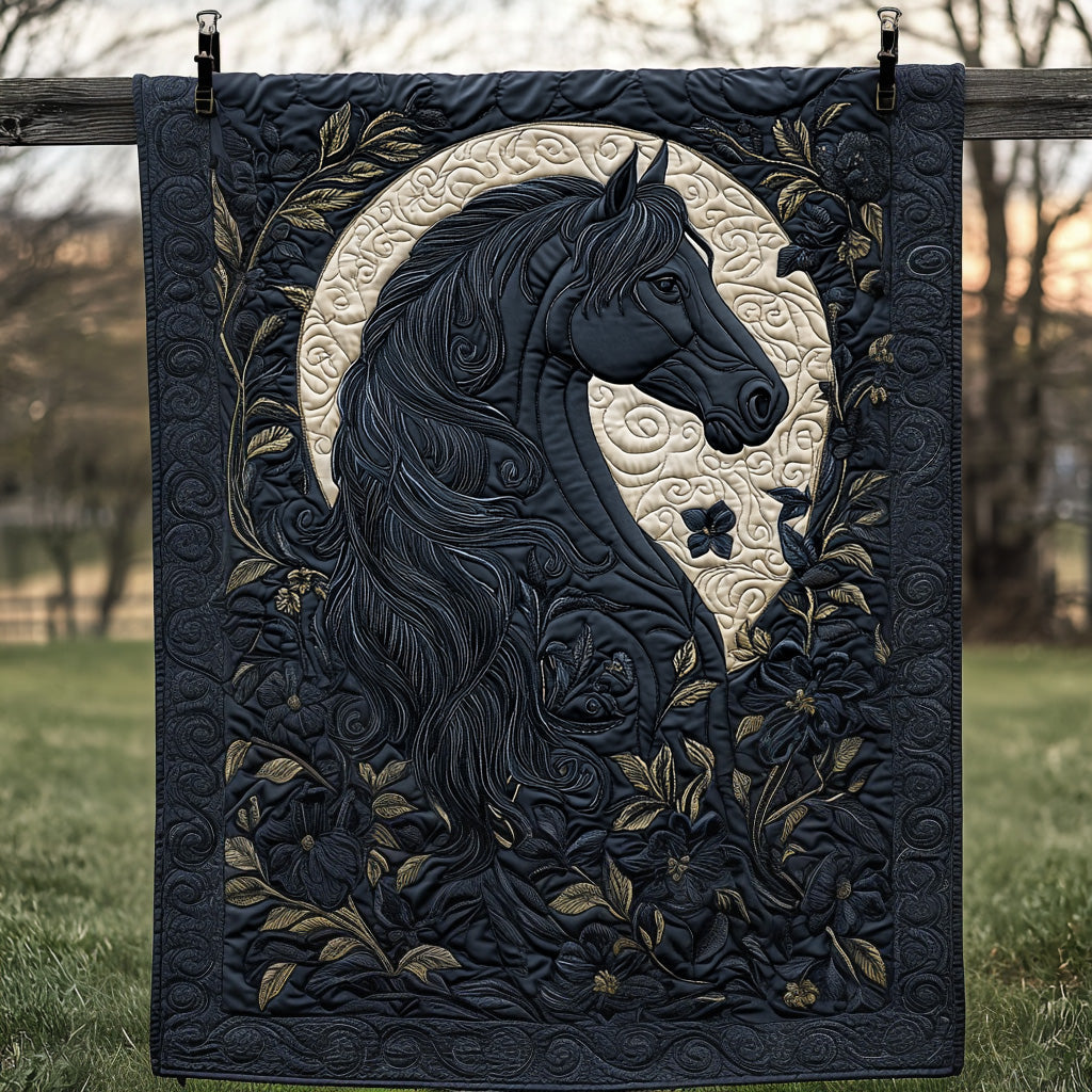 Midnight Horse Quilted Blanket Nice Throw Blanket Practical Gifts For Horse Owners Midnight Horse Quilted Blanket Nice Throw Blanket Practical Gifts For Horse Owners