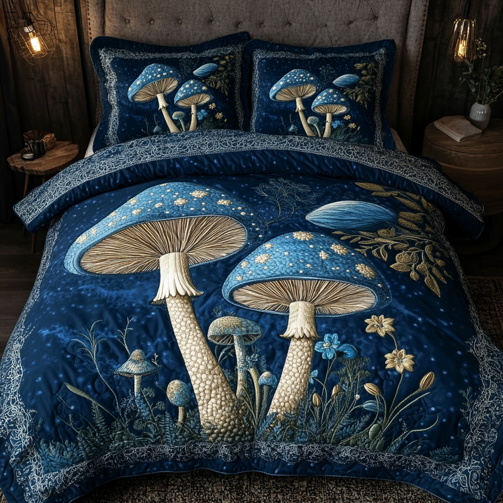 Midnight Mushrooms Quilted Bedding Set Duvet Cover Bed Sheet Set Gifts For Hippie Couples Midnight Mushrooms Quilted Bedding Set Duvet Cover Bed Sheet Set Gifts For Hippie Couples