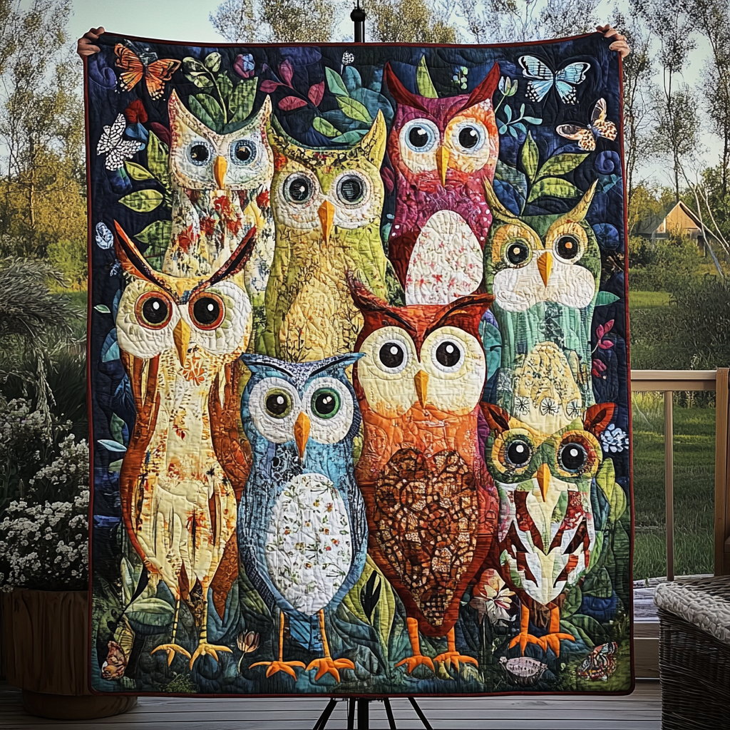 Midnight Watch Quilted Blanket Cute Colorful Blanket Gifts For Owl Lovers Midnight Watch Quilted Blanket Cute Colorful Blanket Gifts For Owl Lovers