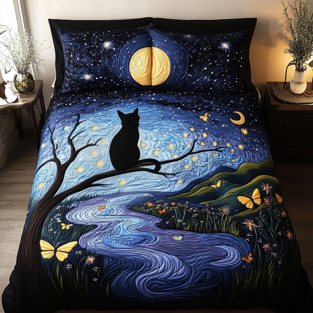 Midnight Whiskers Quilted Bedding Set Duvet Cover Bedspreads Cute Pet Gifts For Cat Owners Midnight Whiskers Quilted Bedding Set Duvet Cover Bedspreads Cute Pet Gifts For Cat Owners