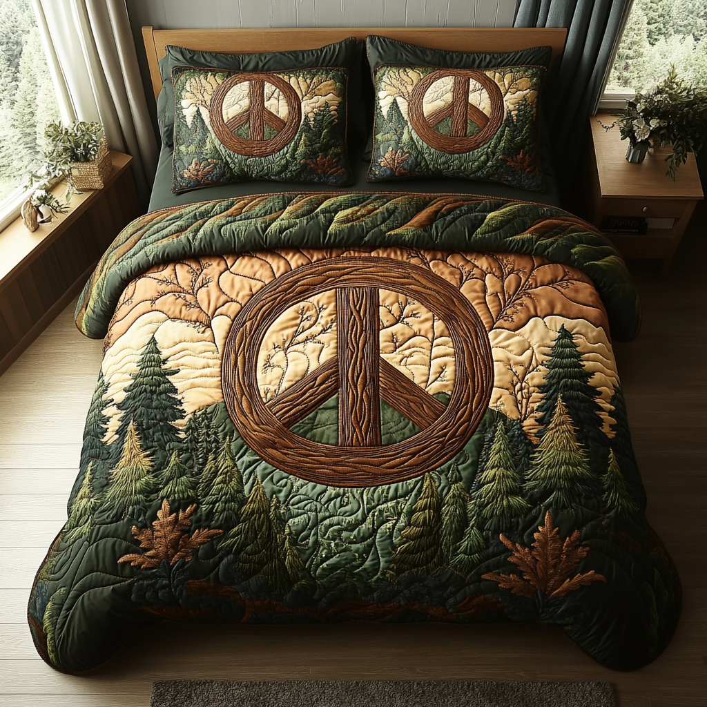 Mindful Forest Journey Quilted Bedding Set Duvet Cover Bed Sheet Set Gifts For Hippie Girlfriend