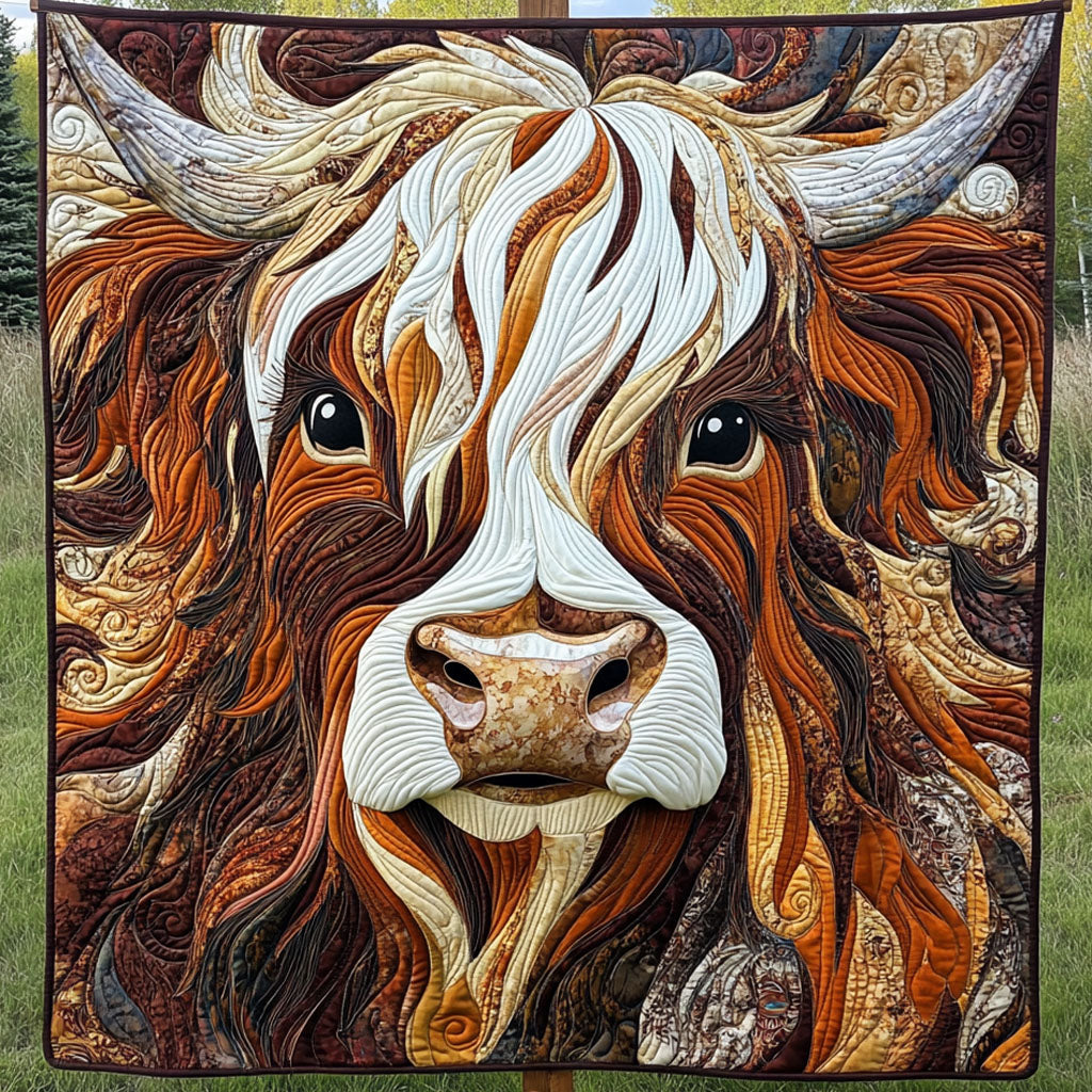 Misty Highland Majesty Quilted Blanket Sofa Throw Blanket Farm Highland Cow Gift Ideas