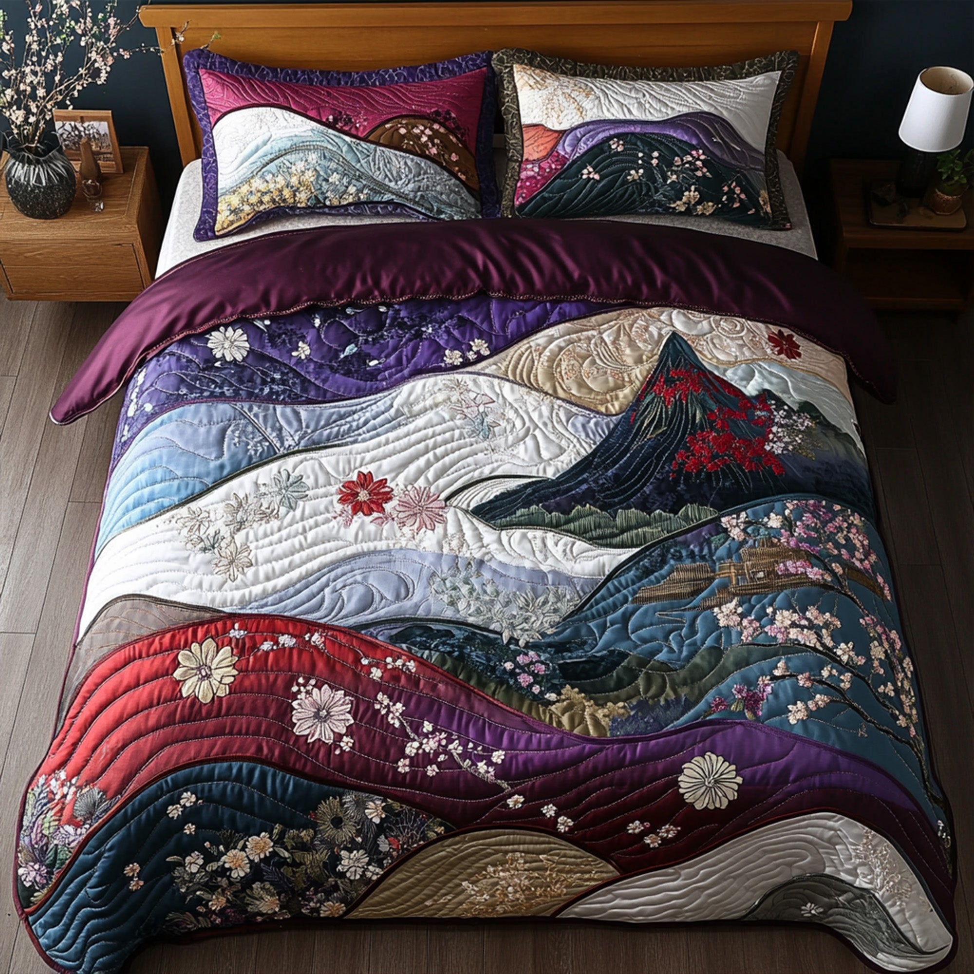 Misty Pavilion Quilted Bedding Set Duvet Cover Bed Sheet Set Fuji Mountain Japanese Gifts Misty Pavilion Quilted Bedding Set Duvet Cover Bed Sheet Set Fuji Mountain Japanese Gifts