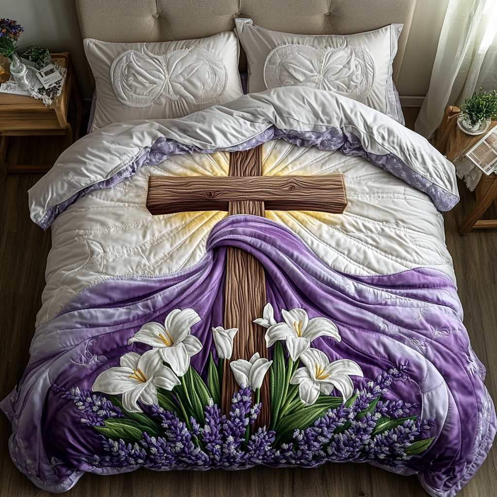 Modern Cross Quilted Bedding Set Duvet Cover Merch Christian Religious Gifts Modern Cross Quilted Bedding Set Duvet Cover Merch Christian Religious Gifts