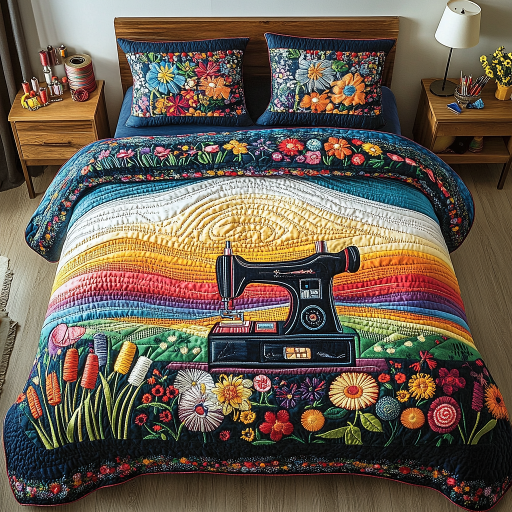 Modern Sewing Machine Quilted Bedding Set Duvet Cover Merch Sewing Gifts For Mom Modern Sewing Machine Quilted Bedding Set Duvet Cover Merch Sewing Gifts For Mom