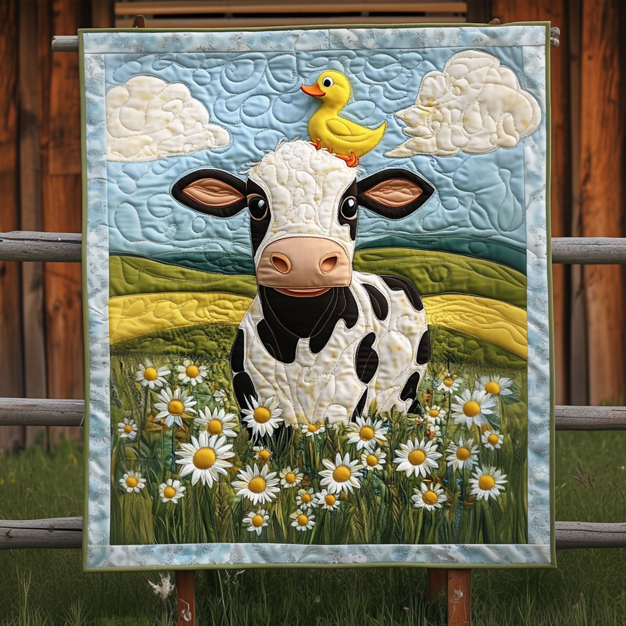Mooing Among Flowers Quilted Blanket Cute Throw Blanket Gifts For A Cow Lover