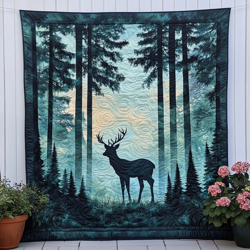Moonlit Deer Quilted Blanket Nice Throw Blanket Christmas Presents For Deer Hunters
