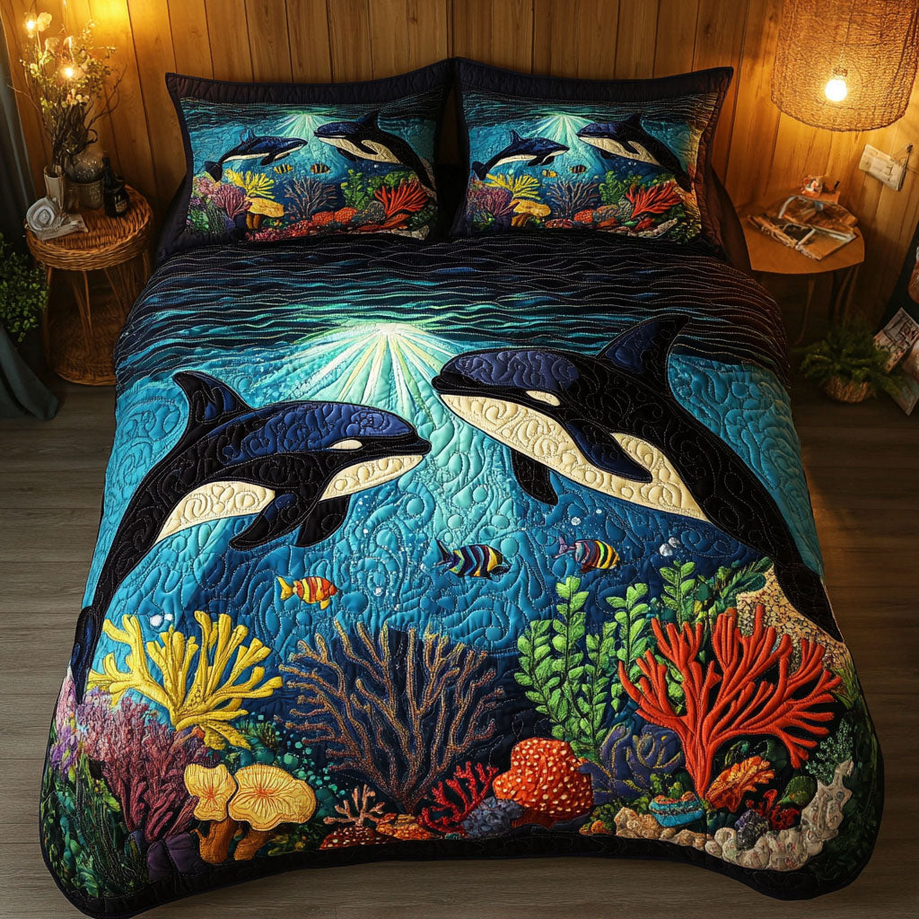 Moonlit Diver Quilted Bedding Set Duvet Cover Bedspreads Ocean Gift For Whale Lover