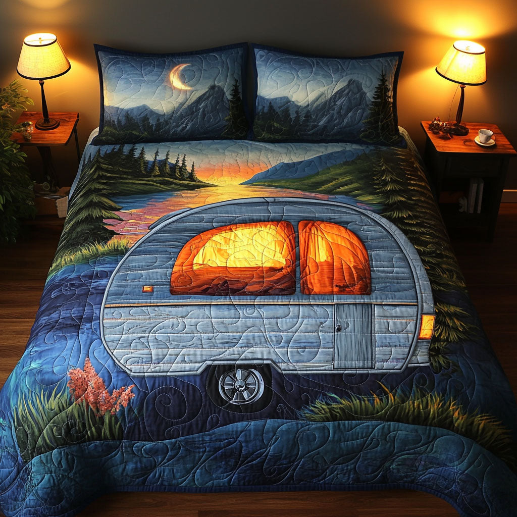 Moonlit Escape Quilted Bedding Set Duvet Cover Bedspread Gifts For Camping Lovers Moonlit Escape Quilted Bedding Set Duvet Cover Bedspread Gifts For Camping Lovers