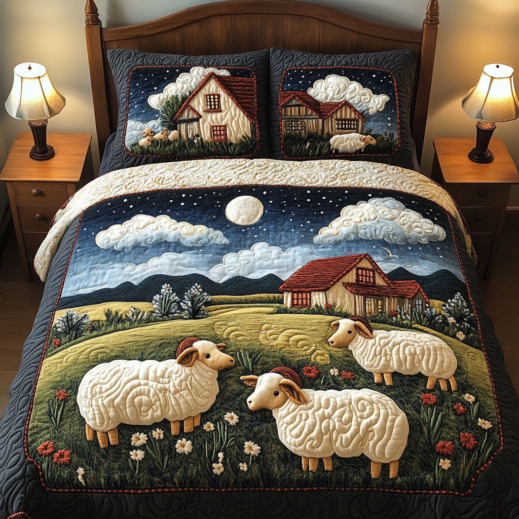 Moonlit Farm Sheep Quilted Bedding Set Duvet Cover Bedspread Unusual Sheep Gifts Moonlit Farm Sheep Quilted Bedding Set Duvet Cover Bedspread Unusual Sheep Gifts