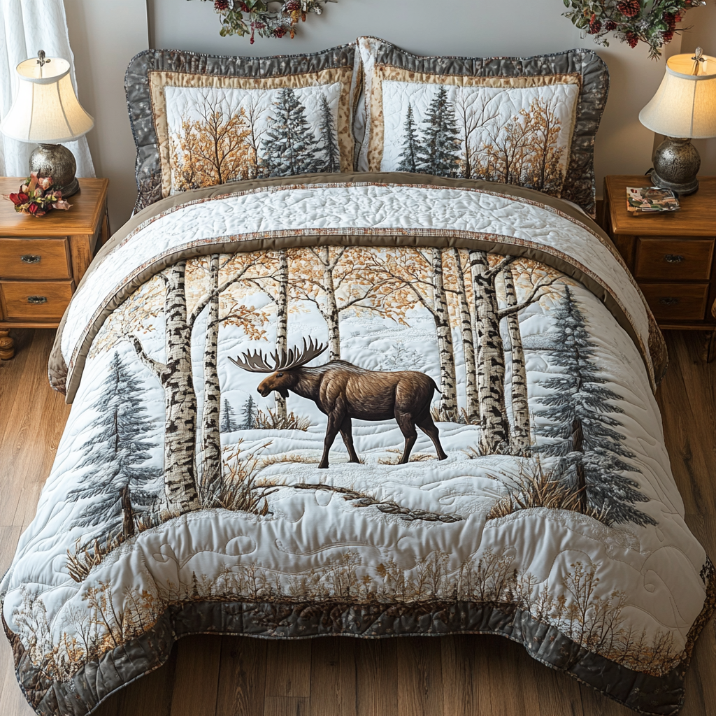 Moose Trail Quilted Bedding Set Duvet Cover Bed Sheet Set Xmas Gifts For Mom Moose Trail Quilted Bedding Set Duvet Cover Bed Sheet Set Xmas Gifts For Mom