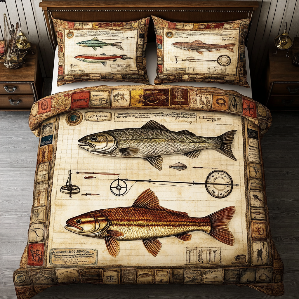 Morning Cast Quilted Bedding Set Duvet Cover Bedspread Fishing Gifts For Him Morning Cast Quilted Bedding Set Duvet Cover Bedspread Fishing Gifts For Him