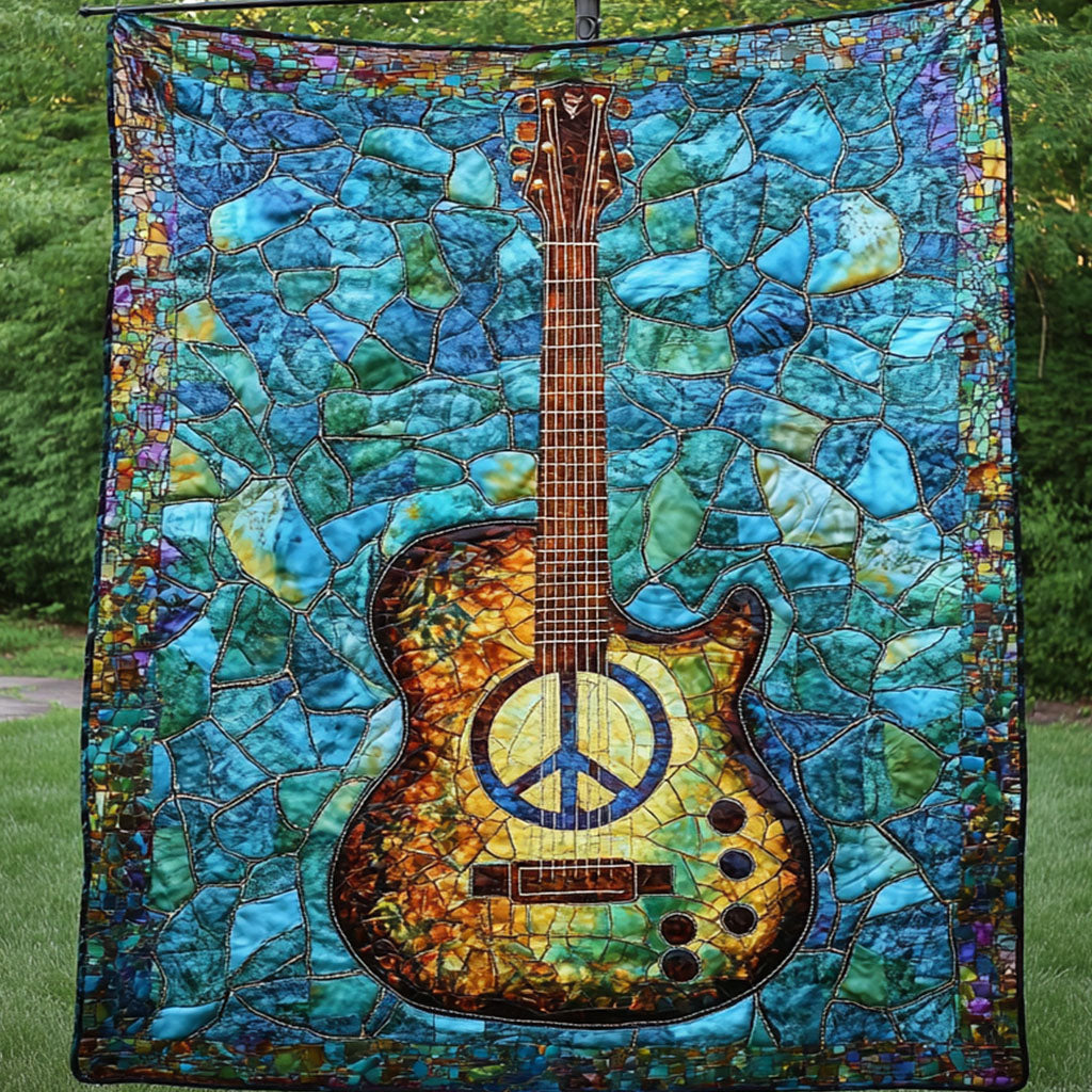 Mosaic Guitar Quilted Blanket Cute Throw Blanket Gift Ideas For Hippie Mom Mosaic Guitar Quilted Blanket Cute Throw Blanket Gift Ideas For Hippie Mom