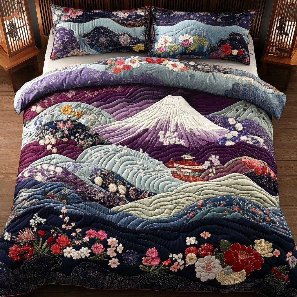 Mount Fuji Blossom Quilted Bedding Set Duvet Cover Bed Sheet Set Fuji Mountain Japanese Gifts Mount Fuji Blossom Quilted Bedding Set Duvet Cover Bed Sheet Set Fuji Mountain Japanese Gifts