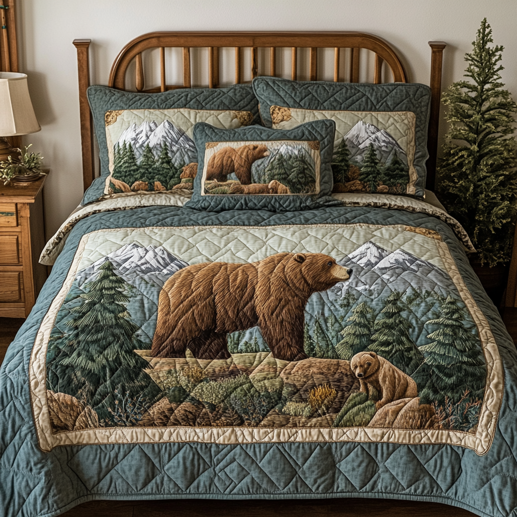 Mountain Bear Quilted Bedding Set Duvet Cover Bed Sheet Set Cute Bear Themed Presents Mountain Bear Quilted Bedding Set Duvet Cover Bed Sheet Set Cute Bear Themed Presents