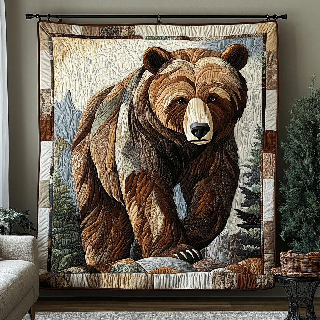Mountain Guardian Quilted Blanket Cute Colorful Blanket Bear Themed Gifts Items Mountain Guardian Quilted Blanket Cute Colorful Blanket Bear Themed Gifts Items