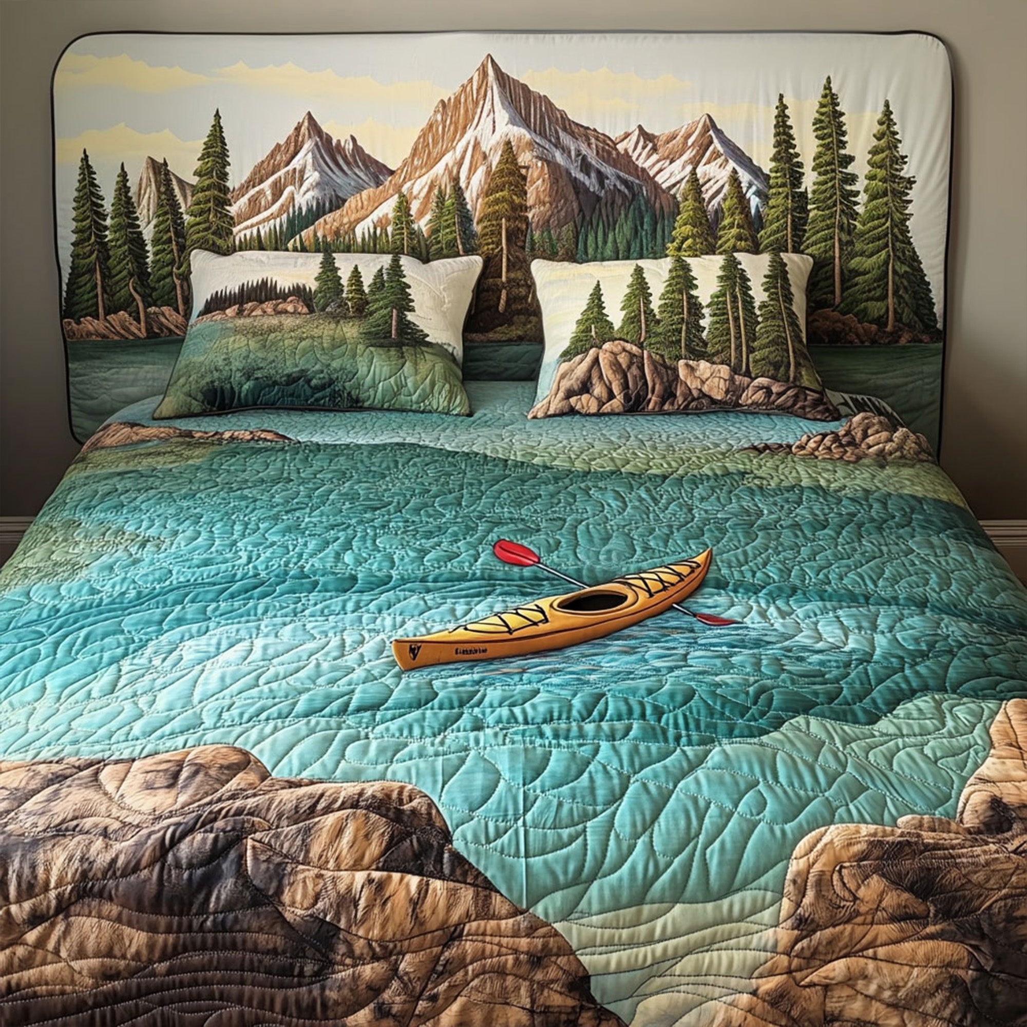 Mountain Kayak Quilted Bedding Set Duvet Cover Bed Sheet Set Kayak Themed Gifts
