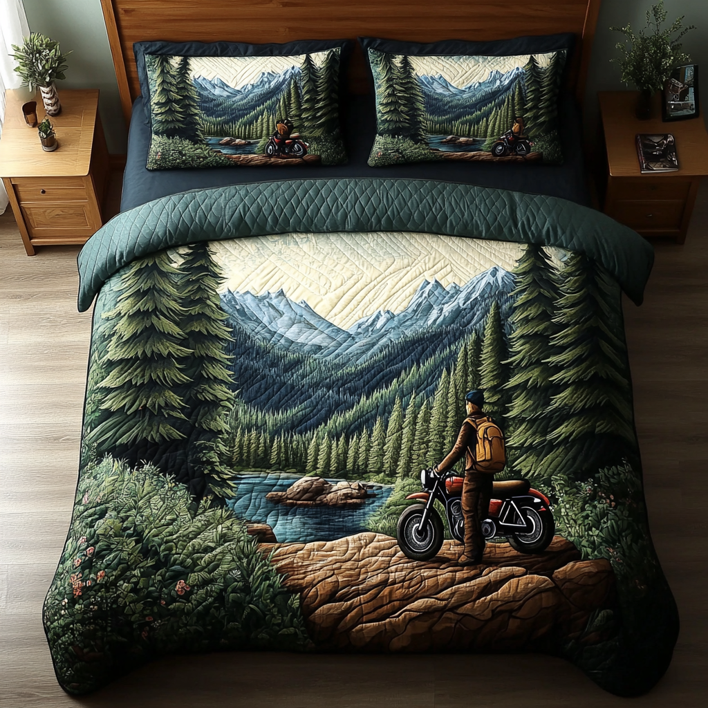Mountain Ride Quilted Bedding Set Duvet Cover Bed Sheet Set Gift For Campers For Him Mountain Ride Quilted Bedding Set Duvet Cover Bed Sheet Set Gift For Campers For Him