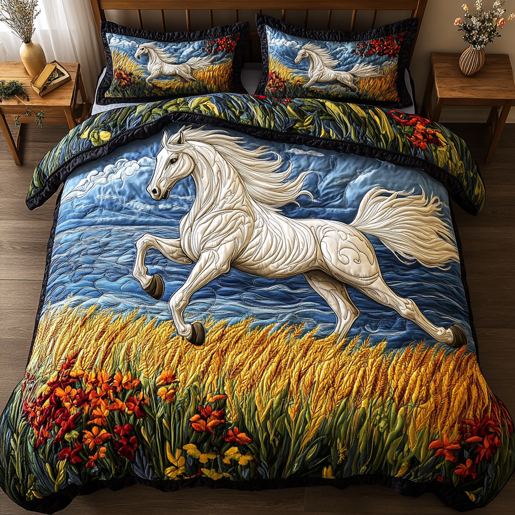 Mountain Run Quilted Bedding Set Duvet Cover Bedspread Christmas Gifts For Horse Owners