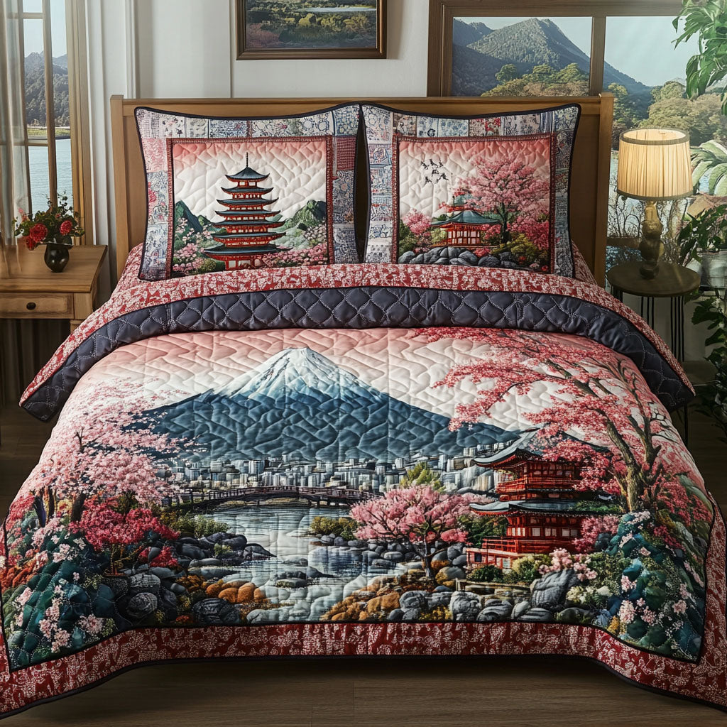 Mountain Serenity Quilted Bedding Set Duvet Cover Bed Sheet Set Fuji Mountain Japanese Gifts Mountain Serenity Quilted Bedding Set Duvet Cover Bed Sheet Set Fuji Mountain Japanese Gifts
