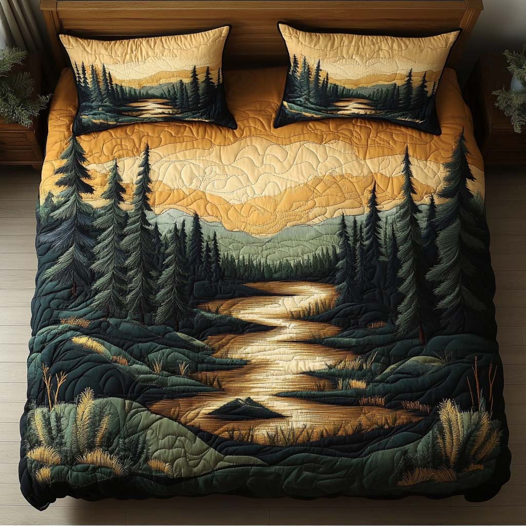 Mountain Stillness Quilted Bedding Set Duvet Cover Merch Good Family Gifts For Christmas