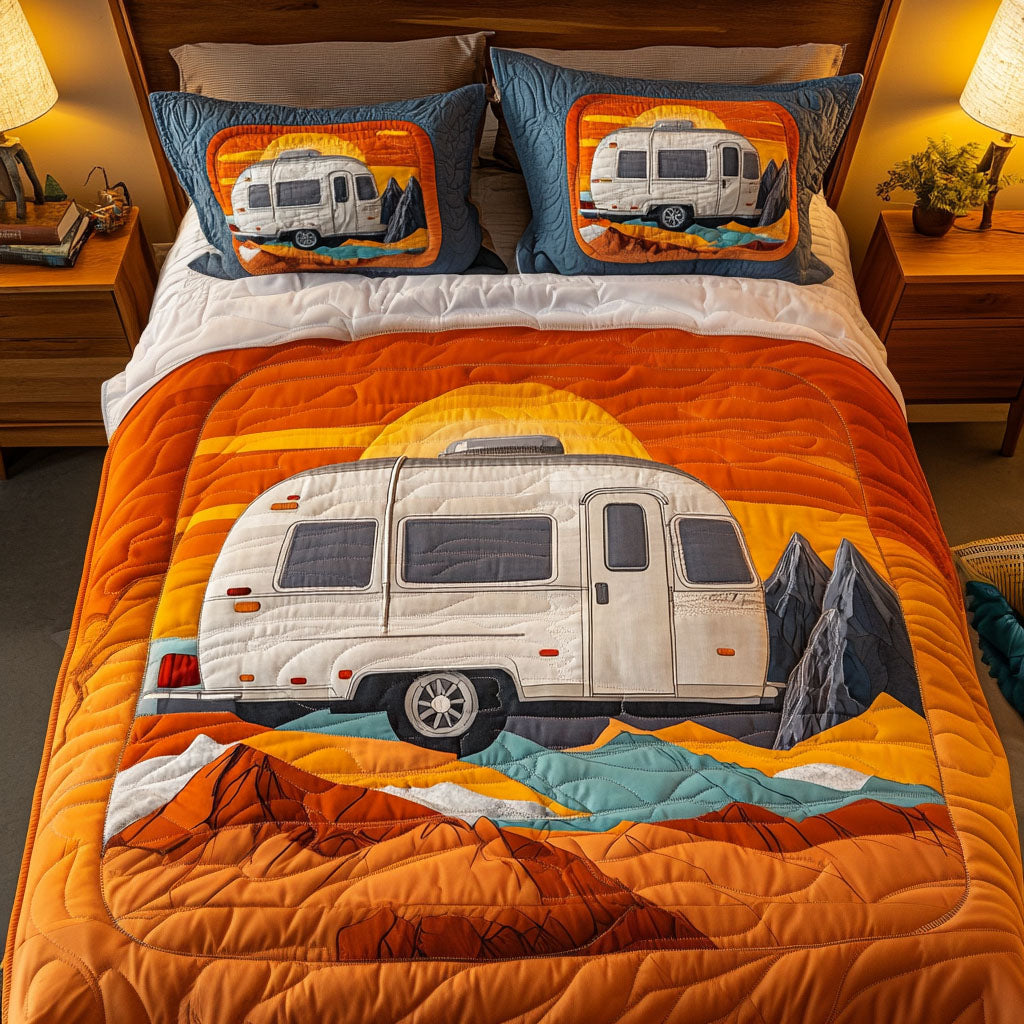 Mountain Travels Quilted Bedding Set Duvet Cover Bedspread Camping Gifts For Couples