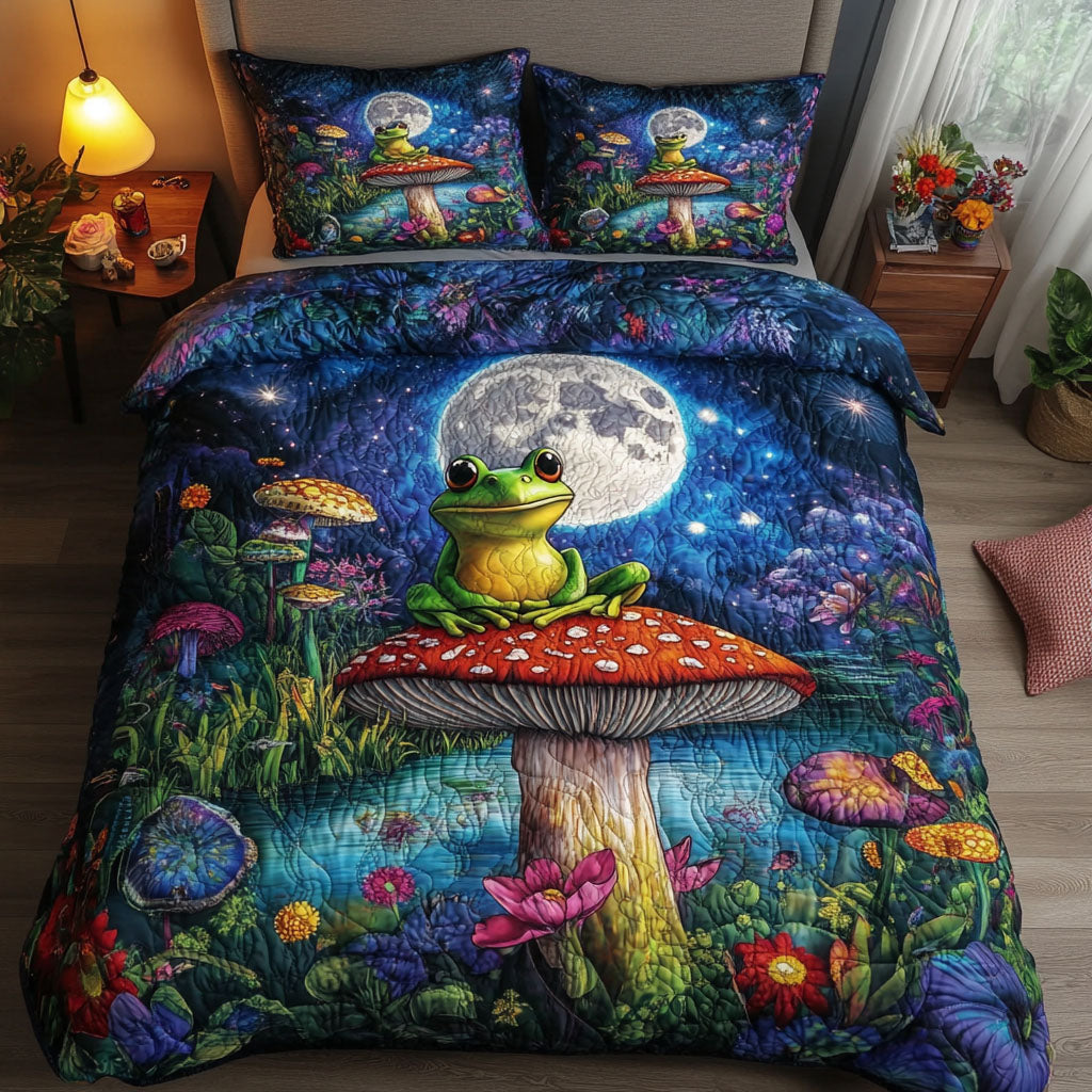 Mushroom Grove Quilted Bedding Set Duvet Cover Bed Sheet Set Frog Gifts For Men