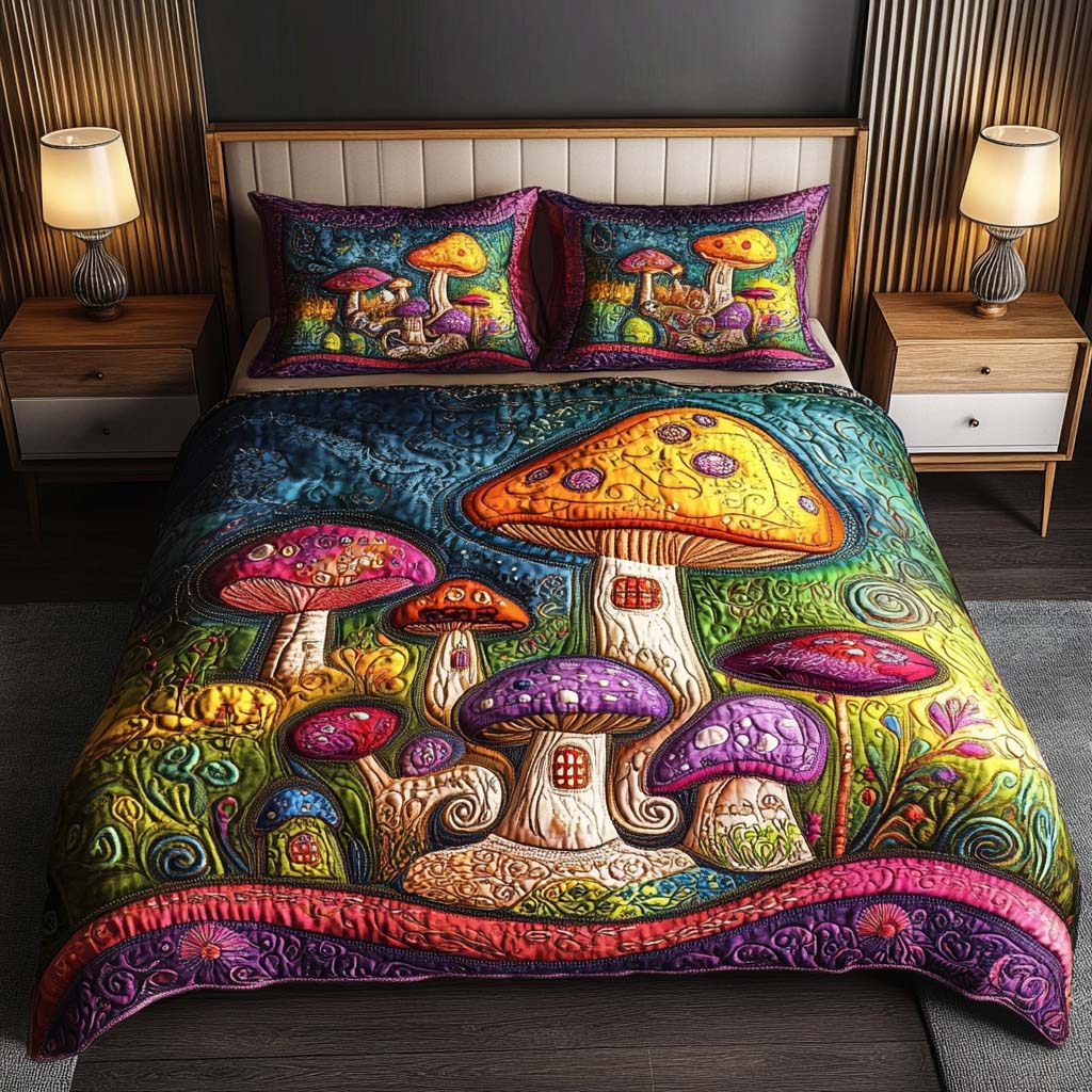 Mushroom Haven Quilted Bedding Set Duvet Cover Bed Sheet Set Mushroom Related Gifts Mushroom Haven Quilted Bedding Set Duvet Cover Bed Sheet Set Mushroom Related Gifts