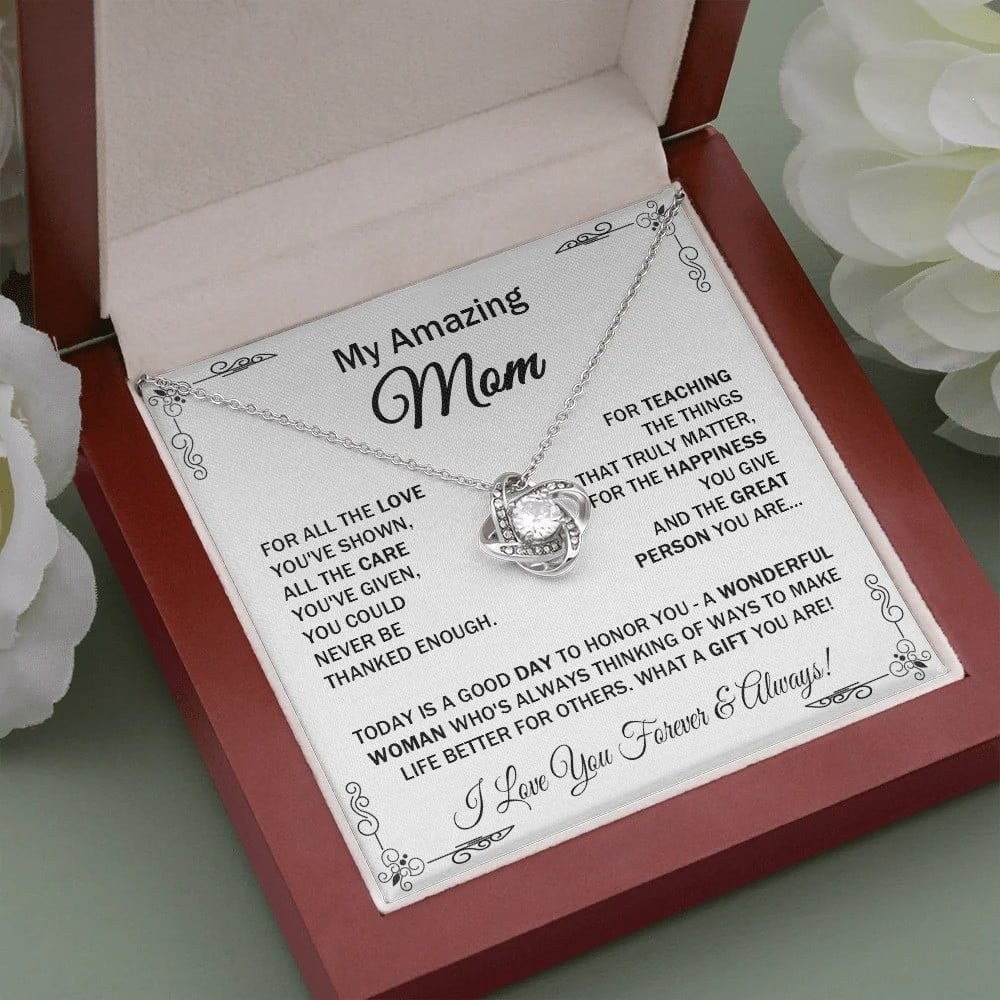 My Amazing Mom Love Knot Necklace With Message Card Necklaces For Mothers Mother's Day Gifts My Amazing Mom Love Knot Necklace With Message Card Necklaces For Mothers Mother's Day Gifts