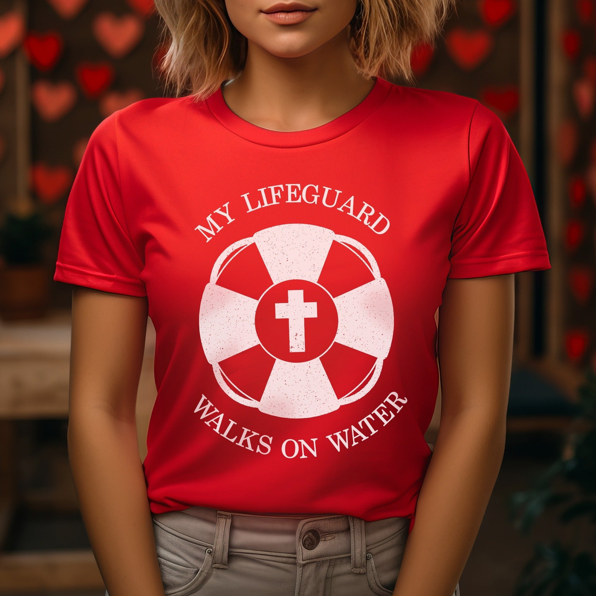 My Lifeguard Walks On Water T-Shirt Christian Cross Faith Based Shirt For Women My Lifeguard Walks On Water T-Shirt Christian Cross Faith Based Shirt For Women