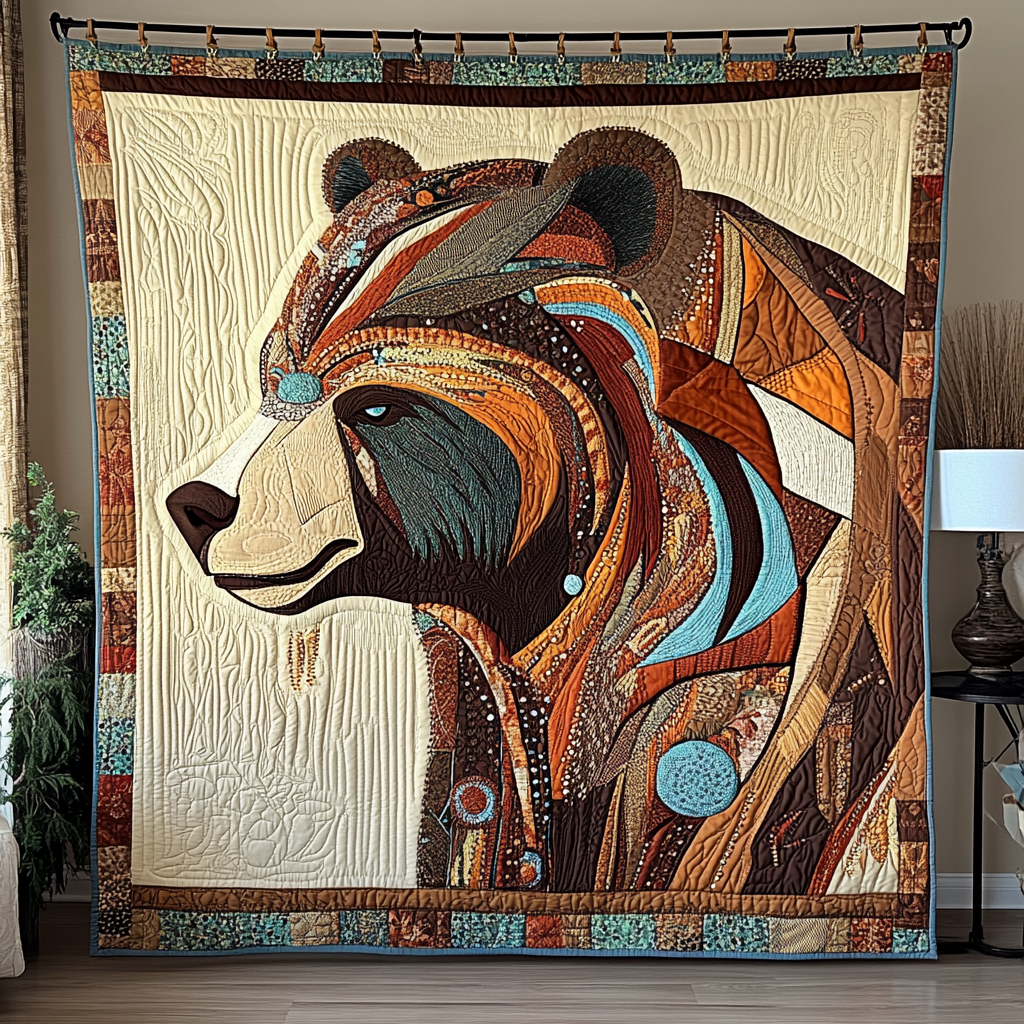 Mystic Bear Quilted Blanket Cute Colorful Blanket Bear Themed Gifts Native