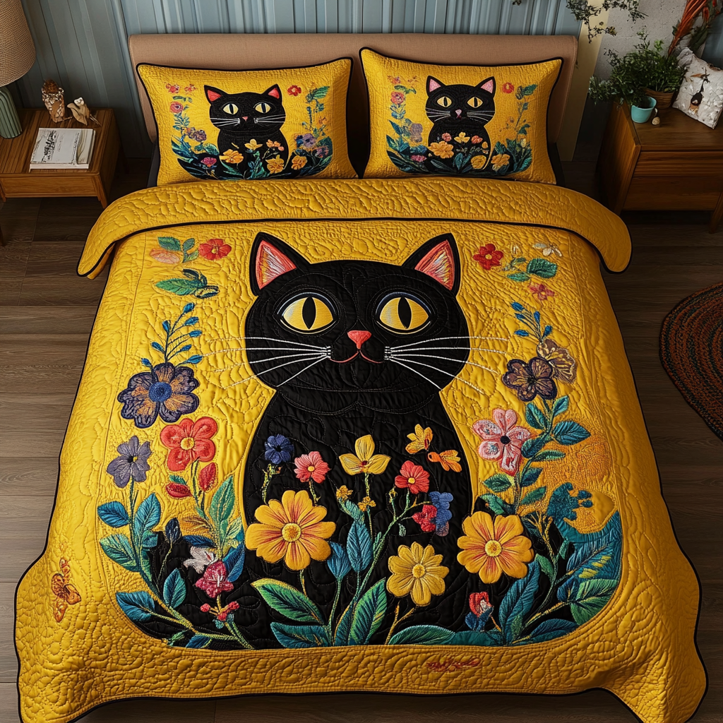 Mystic Cat Quilted Bedding Set Duvet Cover Bedspread Cat Themed Gifts Mystic Cat Quilted Bedding Set Duvet Cover Bedspread Cat Themed Gifts