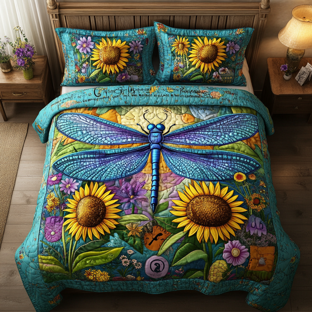 Mystic Dragonfly Quilted Bedding Set Duvet Cover Bed Sheet Set Novelty Dragonfly Gifts