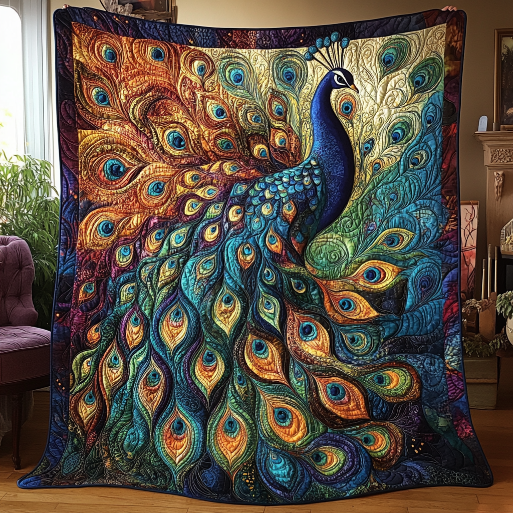 Mystic Feathers Quilted Blanket Cute Colorful Blanket Bird Peacock Gifts Stuff Mystic Feathers Quilted Blanket Cute Colorful Blanket Bird Peacock Gifts Stuff