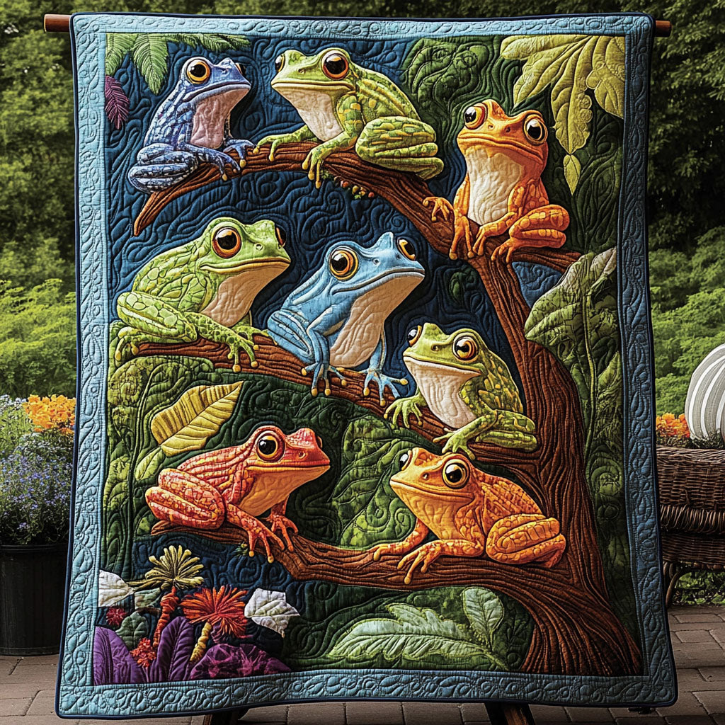 Mystic Frog Grove Quilted Blanket Cute Colorful Blanket Frog Gifts For Men Mushroom Mystic Frog Grove Quilted Blanket Cute Colorful Blanket Frog Gifts For Men Mushroom