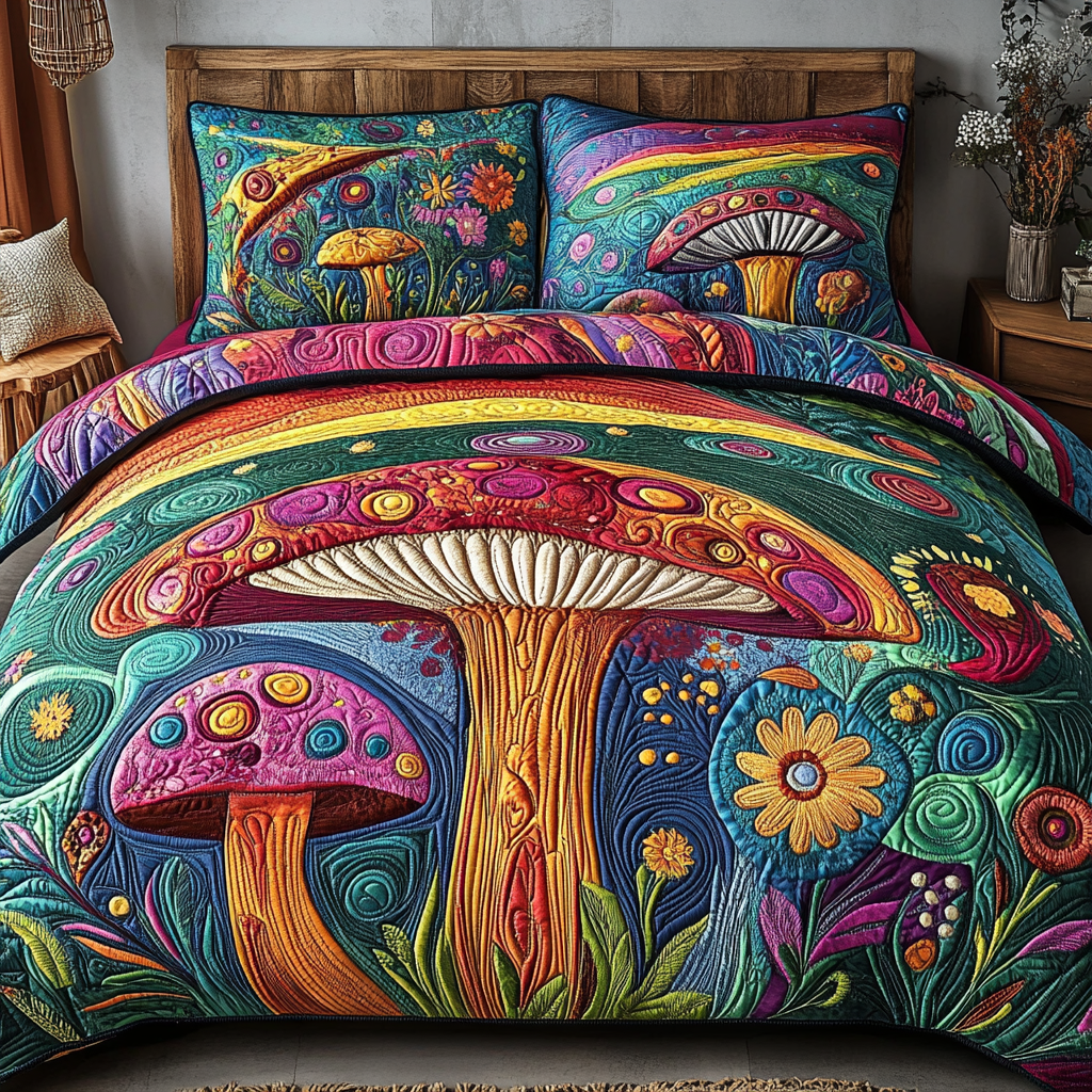 Mystic Mushrooms Quilted Bedding Set Duvet Cover Bedspreads Wedding Gifts For Hippies Mystic Mushrooms Quilted Bedding Set Duvet Cover Bedspreads Wedding Gifts For Hippies