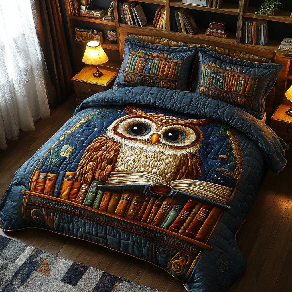 Mystic Owl Quilted Bedding Set Duvet Cover Bed Sheet Set Owl Themed Gifts