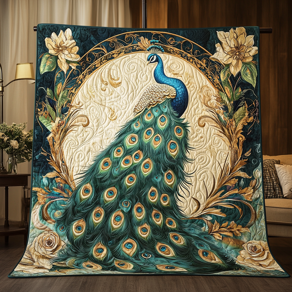 Mystic Peacock Quilted Blanket Cute Colorful Blanket Bird Peacock Gifts For Her Mystic Peacock Quilted Blanket Cute Colorful Blanket Bird Peacock Gifts For Her